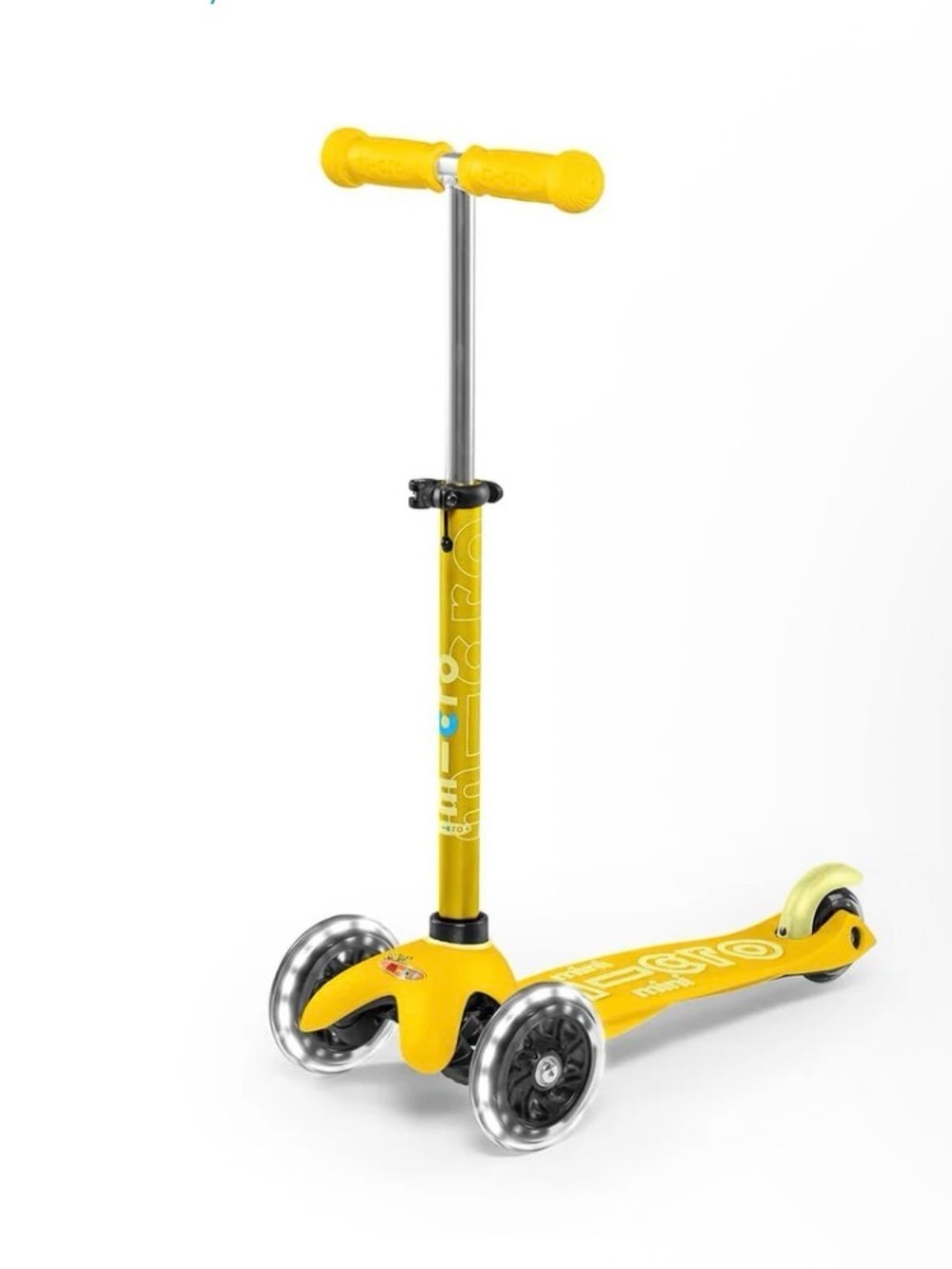 NIB Micro Mini Adjustable Yellow 3-Wheel Kids Scooter w/ LED Light Up Wheels